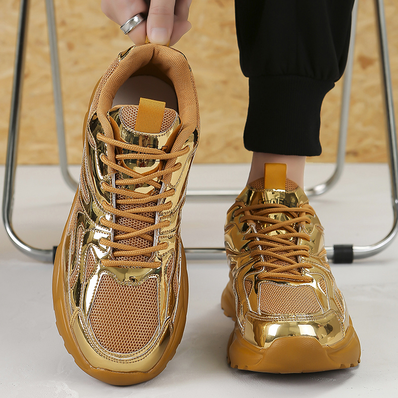 Street Fashion Walking - Men New Fashion Glossy Leather Sneakers
