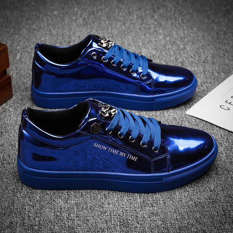 Street Fashion Walking - Luxury Men Casual Sneakers Blue Shiny
