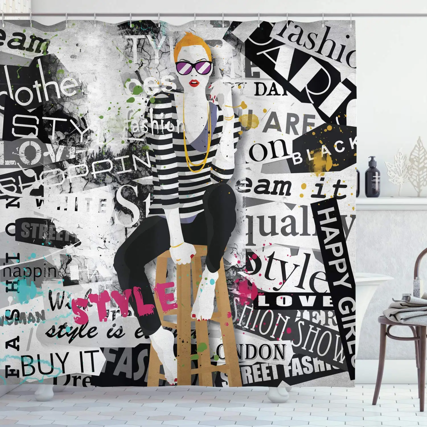 Street Fashion Pose - Fashion Woman Shower Curtain Model Posing