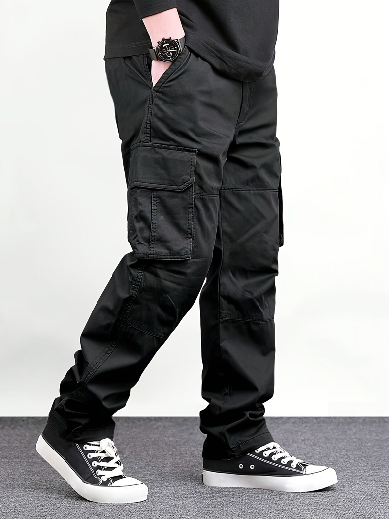 Men Black Multi Pocket Cargo P - Cargo Pant Wide 评论和价格