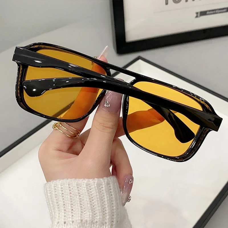 Square Double Bridges Sunglass - Street Fashion Glasses 评论和价格
