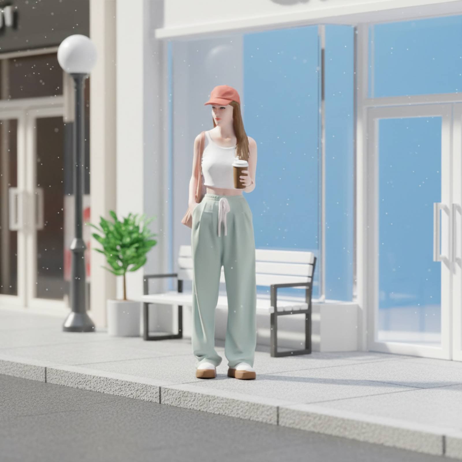 Girl Figure Holding Coffee Col - Street Fashion Pose 评论和价格